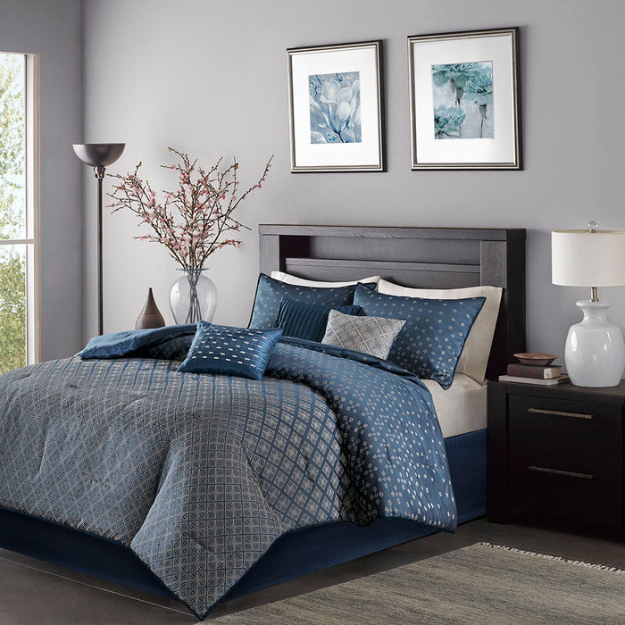 Biloxi - Queen Piece Comforter (Set of 7) - Navy - Simple Home Plus