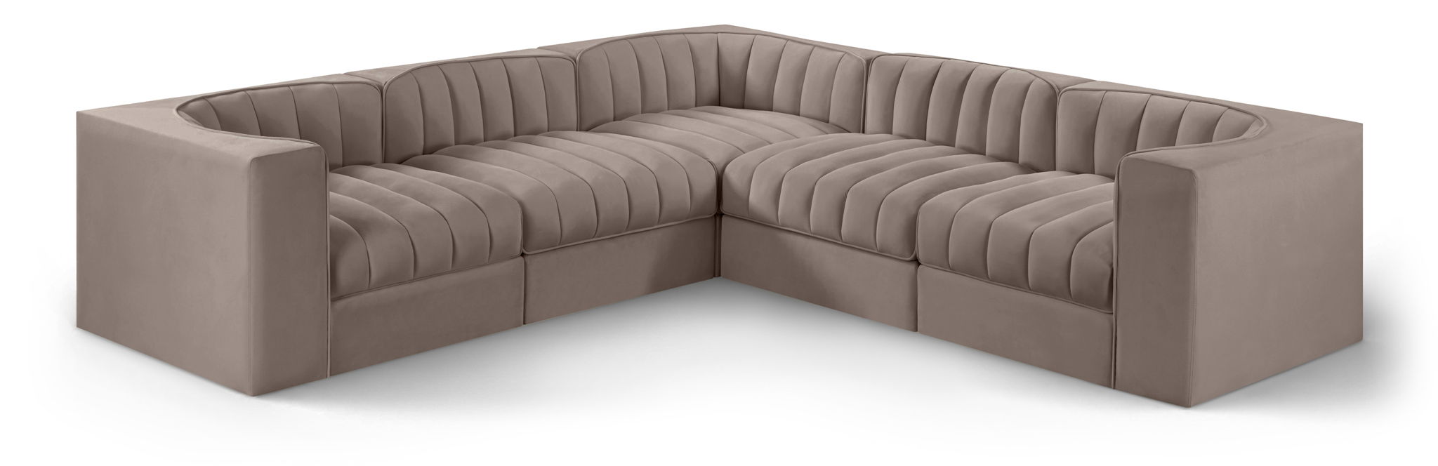 Rummi - Symmetrical Velvet Performance Fabric Upholstered 5 Piece Modular Sectional - Simple Home Plus