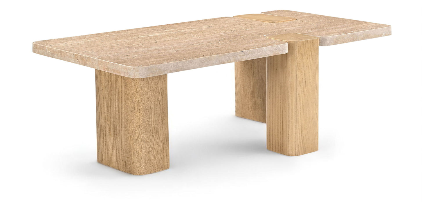 Ravenna - Genuine Fabric Travertine And Oak Wood Table - Simple Home Plus