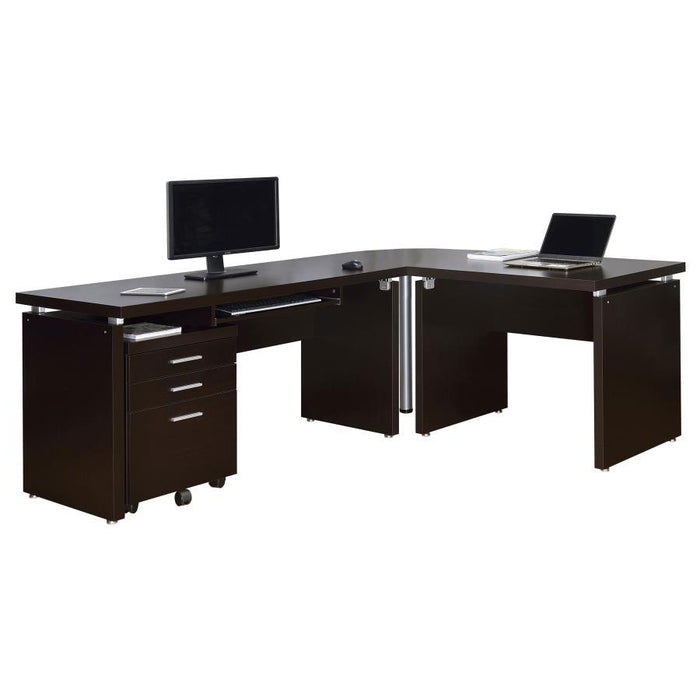 Skylar - L-Shape Desk With Mobile File Cabinet - Cappuccino - Simple Home Plus