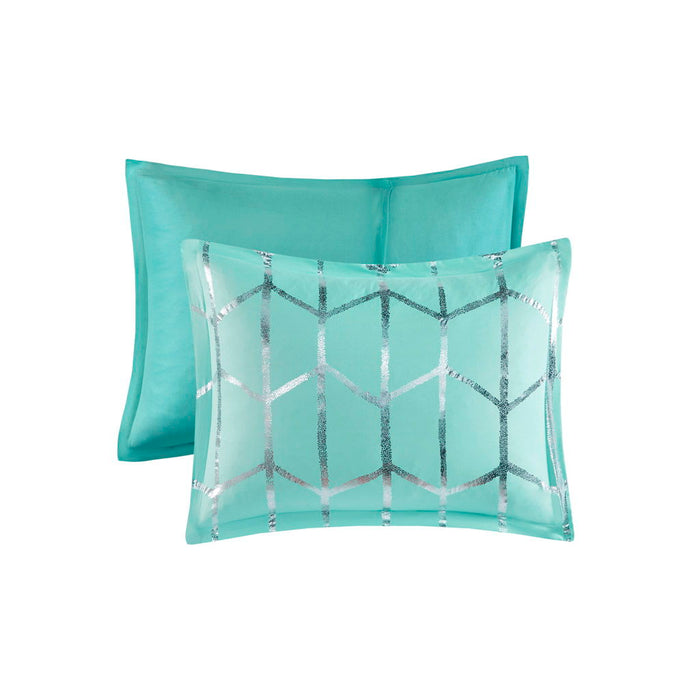 Raina - Twin Metallic Printed Comforter Set - Aqua / Silver - Simple Home Plus