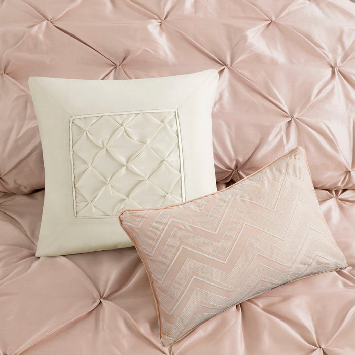 Laurel - Queen Pieced Pleated 7 Piece Tufted Comforter Set - Blush - Simple Home Plus