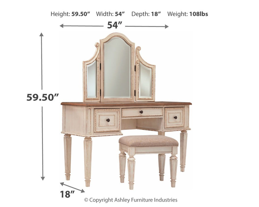 Realyn - White / Brown / Beige - Vanity/Mirror/Stool (Set of 3) - Simple Home Plus