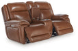Healy Pier - Chocolate - Power Reclining Loveseat With Console / Adj Headrest - Simple Home Plus