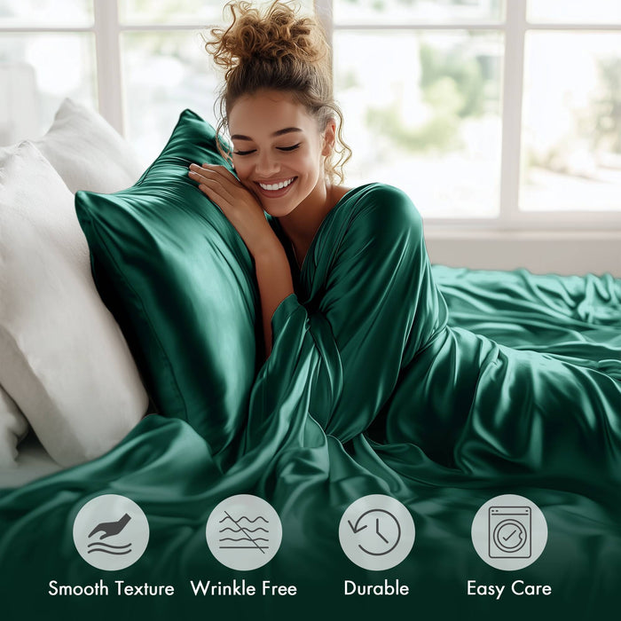 Satin - 6 Piece California King Luxury Sheet Set - Emerald - Simple Home Plus