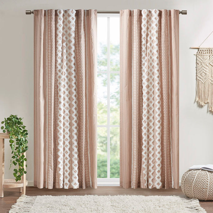 Imani - Printed Window Panel With Stripe And Lining - Blush - Simple Home Plus