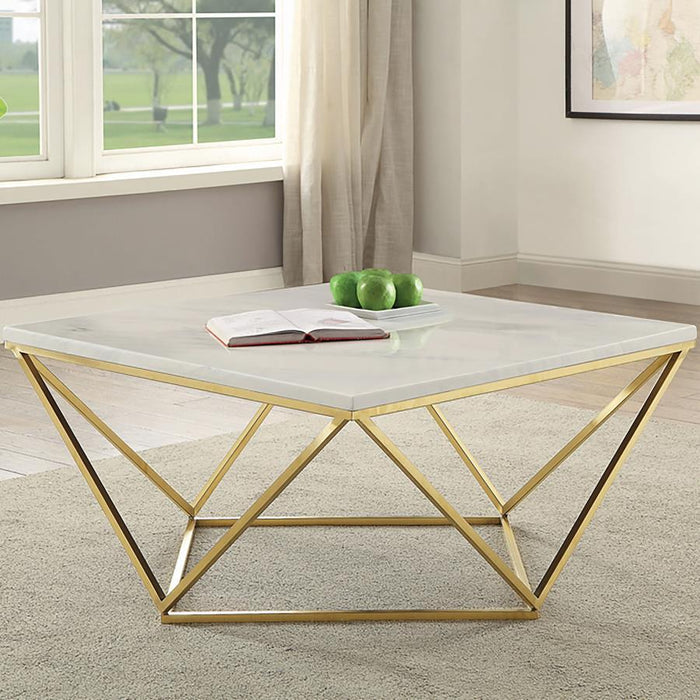 Meryl - Square Faux Marble Top Coffee Table - White And Gold - Simple Home Plus
