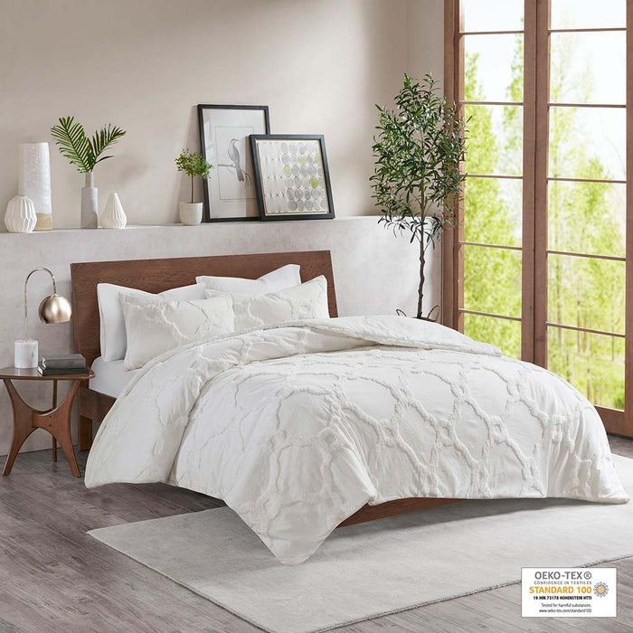 Pacey - 3 Piece Tufted Geometric Comforter Set - Off White - Simple Home Plus