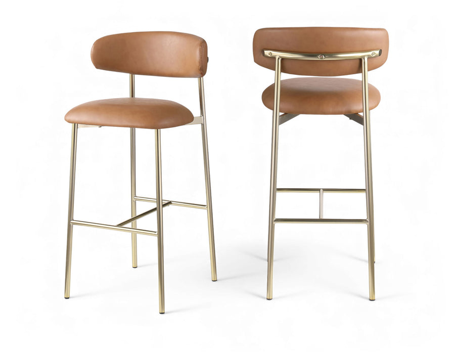 Lupita - Vegan Leather Upholstered Bar Stool With Brushed Gold Frame (Set of 2) - Simple Home Plus