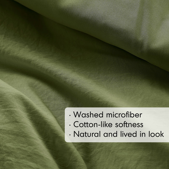 Porter - Queen Soft Washed Pleated Comforter Set - Olive Green - Simple Home Plus