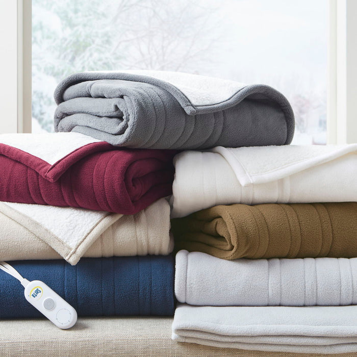 Fleece to Sherpa - Heated Throw - Tan - Simple Home Plus
