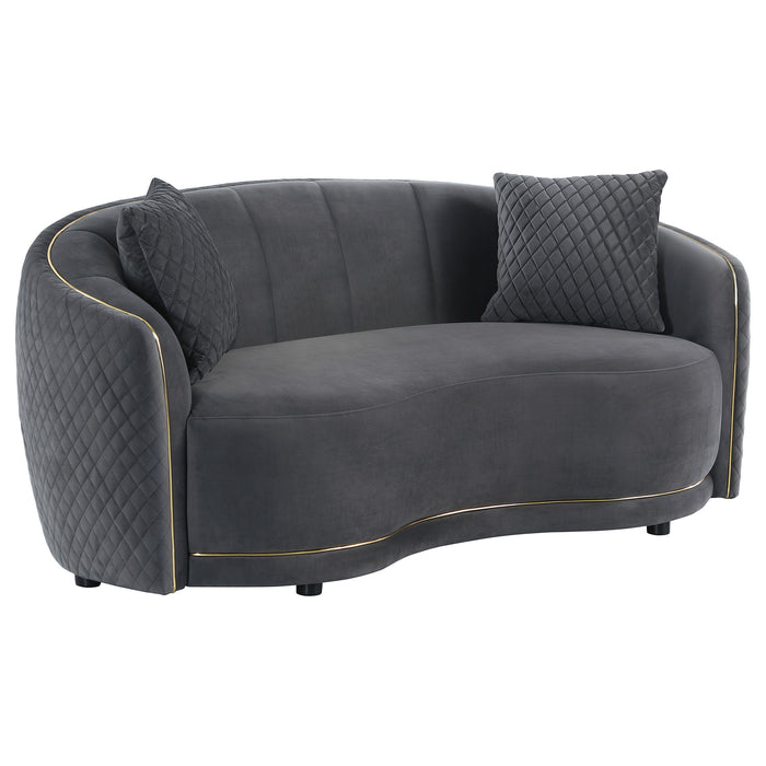 Brookside - Velvet Upholstered Curved Loveseat - Dark Gray - Simple Home Plus