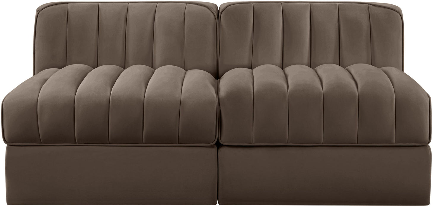 Rummi - Velvet Performance Fabric Upholstered 2 Piece Modular Armless Loveseat - Simple Home Plus