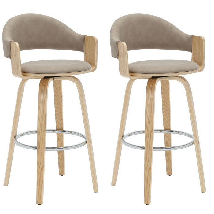Daxton - Swivel Bar Height Round Back Wood Bar Stool With Faux Leather Seat
