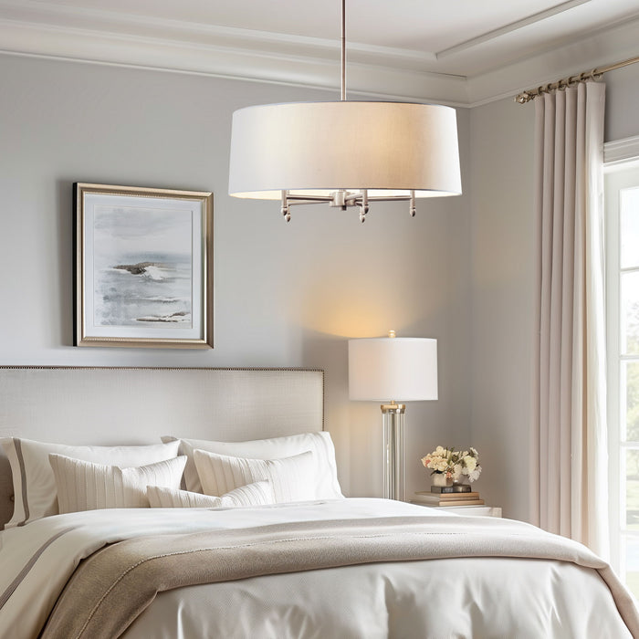 Presidio - 5-Light White Drum Shade Chandelier - Silver / White - Simple Home Plus