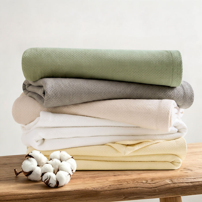 Egyptian Cotton - King 100% Certified Egyptian Cotton Blanket - Micro-Herringbone Beige