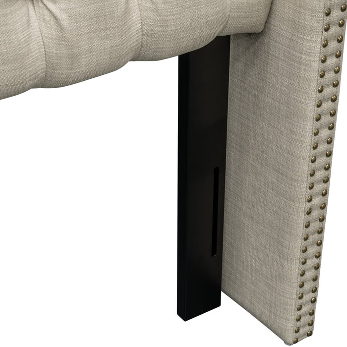 Amelia - Upholstered Wingback Headboard With Button Tufting & Nailhead Trim Woven - Beige - Simple Home Plus