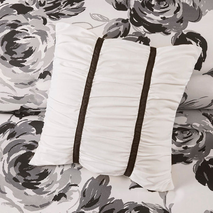Dorsey - Twin Floral Print Comforter Set - Black / White - Simple Home Plus