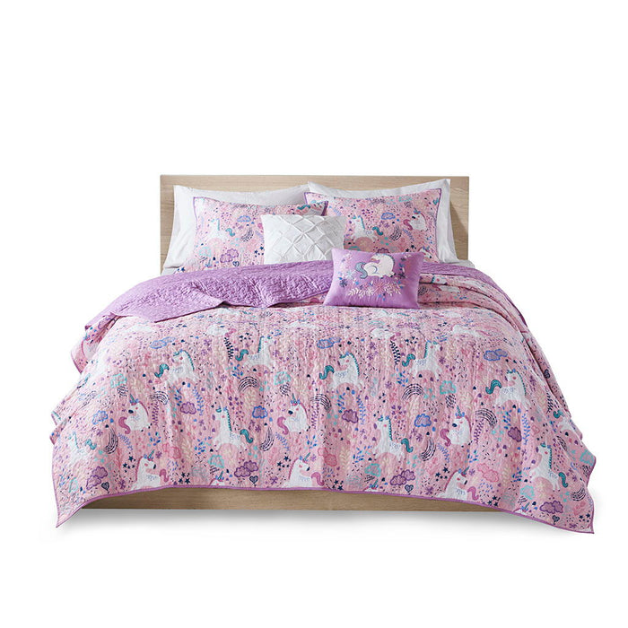 Lola - Twin Unicorn Reversible Coverlet Set - Pink