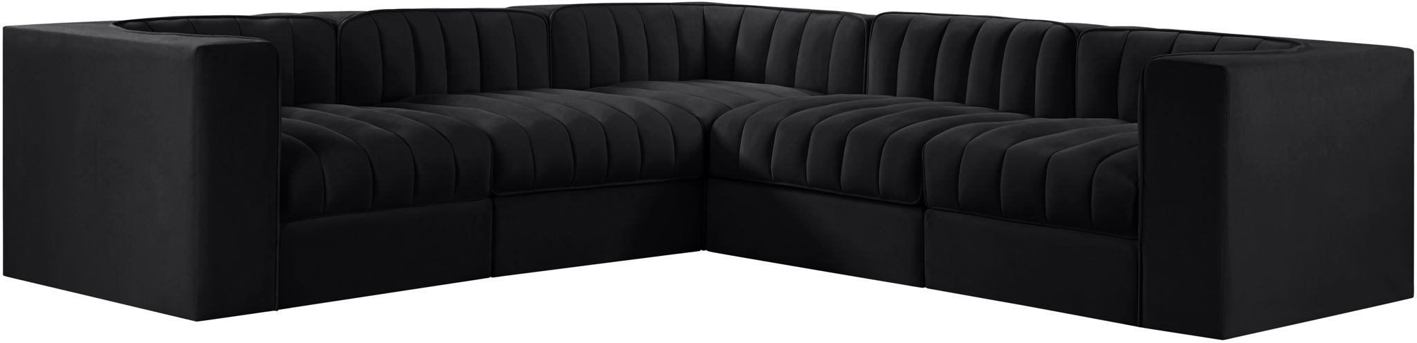 Rummi - Symmetrical Velvet Performance Fabric Upholstered 5 Piece Modular Sectional - Simple Home Plus