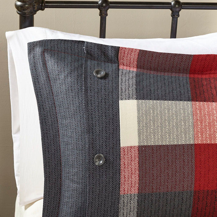 Ridge - California King 7 Piece Herringbone Comforter Set - Red - Simple Home Plus