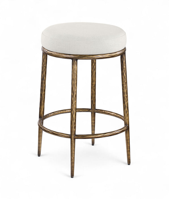 Ferro - Linen Textured Performance Fabric Upholstered Backless Counter Stool - Cream / Brushed Gold - Simple Home Plus