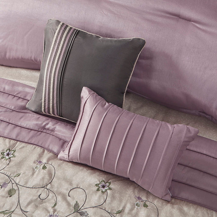 Serene - Queen Embroidered Piece Comforter (Set of 7) - Purple