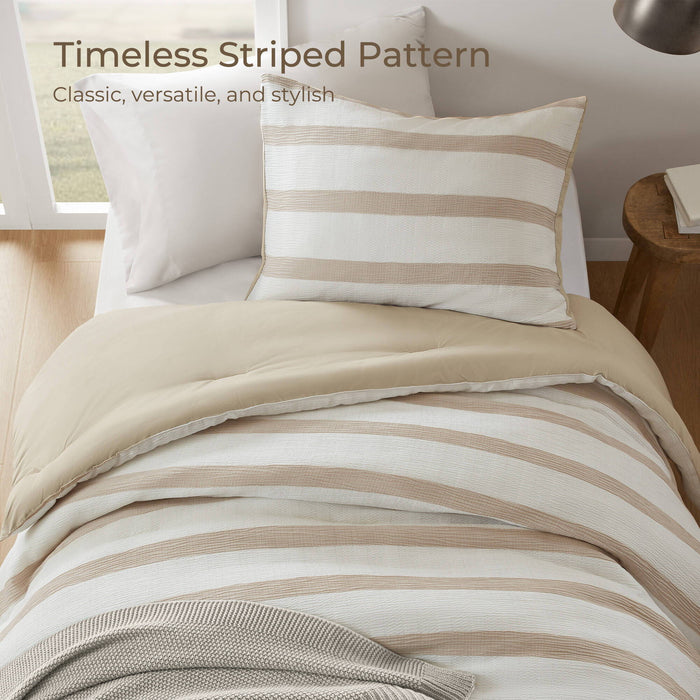 Merritt - Twin/Twin Long Yarn-Dyed Striped Comforter - Taupe - Simple Home Plus