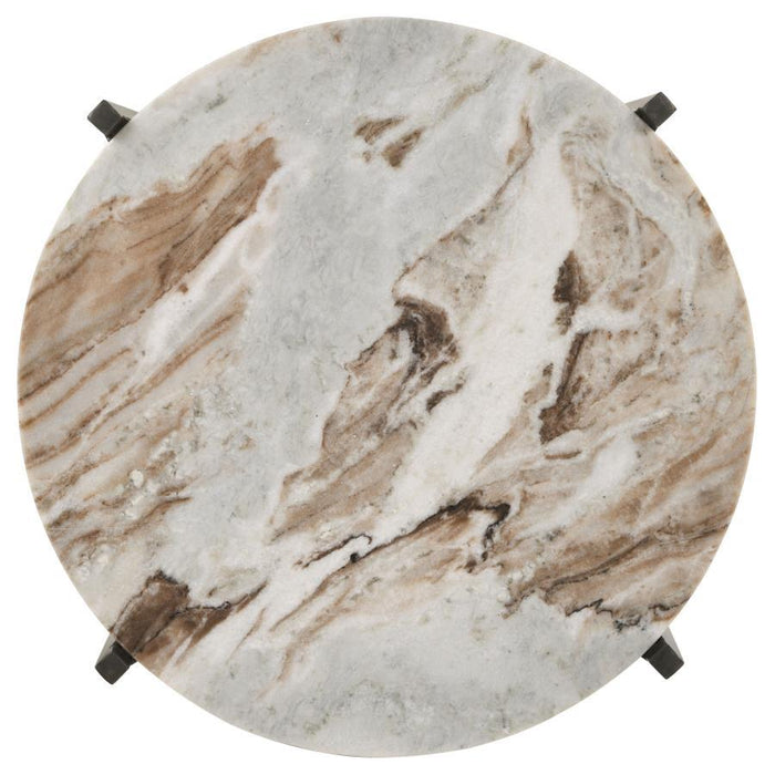 Noemie - Round Marble Top Accent Side Table - White And Gunmetal - Simple Home Plus