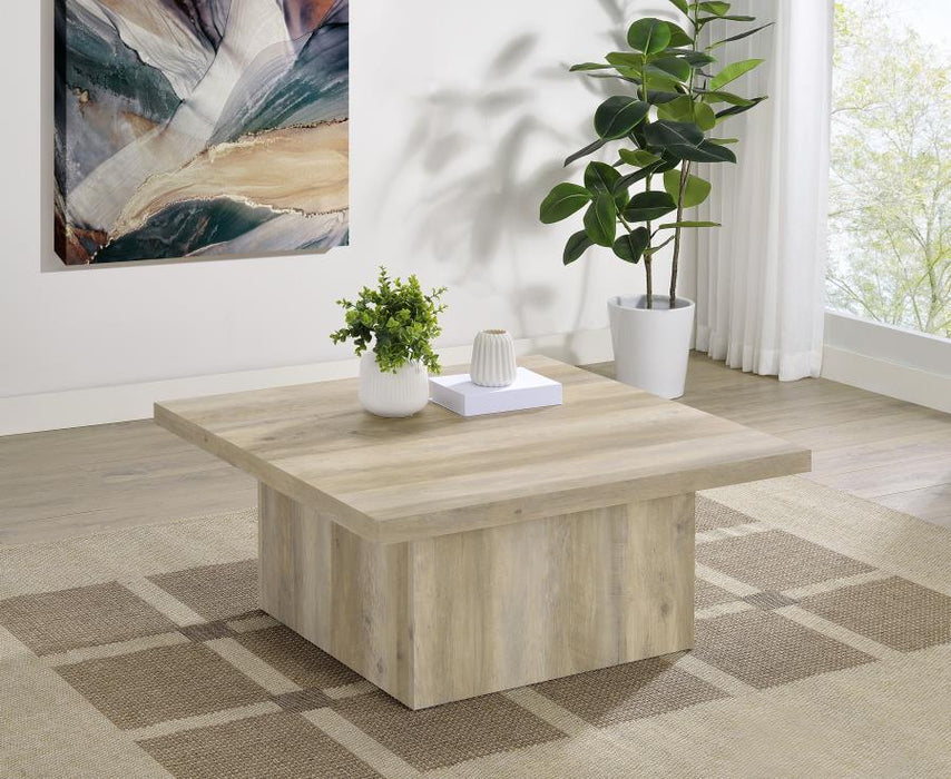 Devar - Square Engineered Wood Coffee Table - Distressed Pine - Simple Home Plus