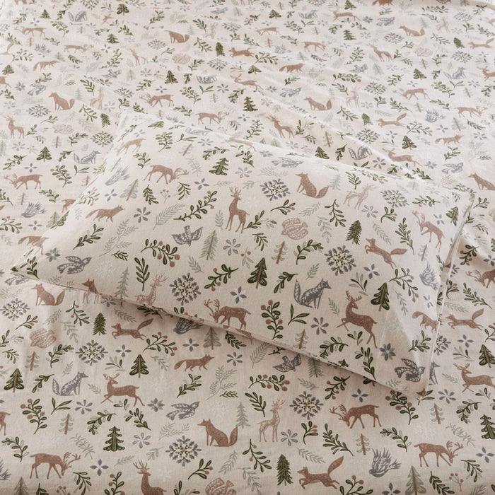 Cozy Flannel - 3 Piece Twin Long Printed Sheet Set - Tan land Winter