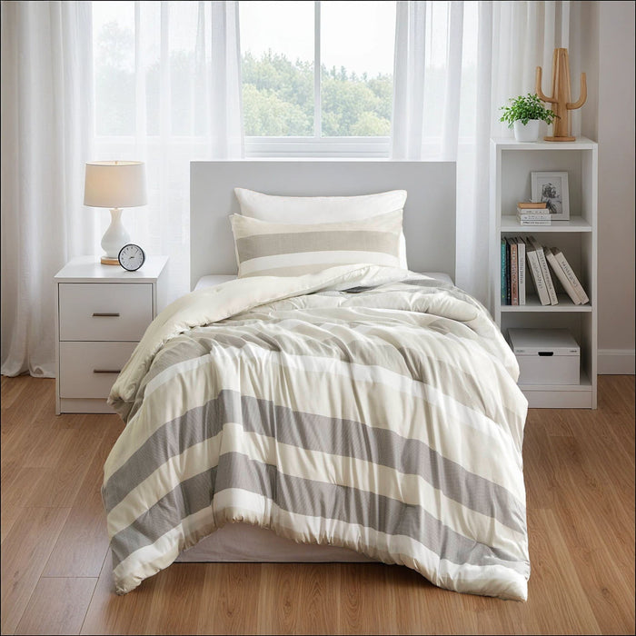 Blais - Stripe Textured Print Comforter Set Twin - Neutral - Simple Home Plus