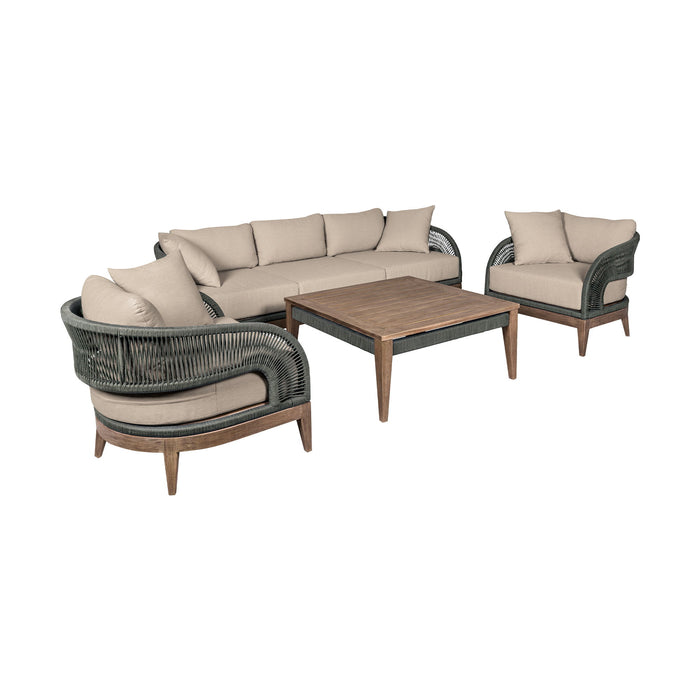 Orbit - Outdoor Patio 4 Piece Conversation Set - Weathered Eucalyptus / Taupe - Simple Home Plus