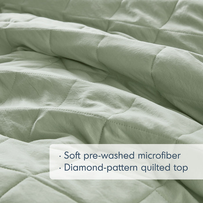 Phoebe - Twin/Twin Long Diamond Quilted Ruffle Edge Comforter Set - Sage - Simple Home Plus