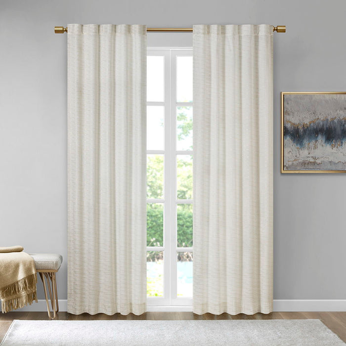 Colt - Room Darkening Metallic Printed Poly Fabric Rod Pocket/Back Tab Window Panel Pair - White/Gold - Simple Home Plus