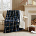 Print Plush To Sherpa - 50X60" Heated Throw - Navy Plaid - Simple Home Plus