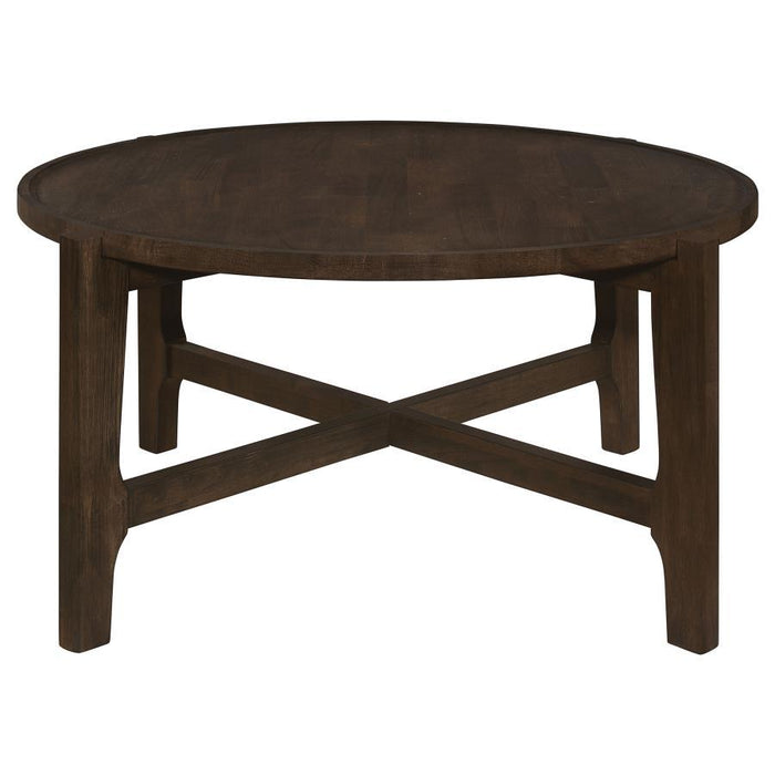 Cota - Round Solid Wood Coffee Table - Dark Brown - Simple Home Plus