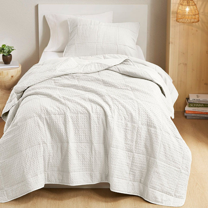 Mina - Full/Queen Waffle Weave Textured Quilt Set - White - Simple Home Plus
