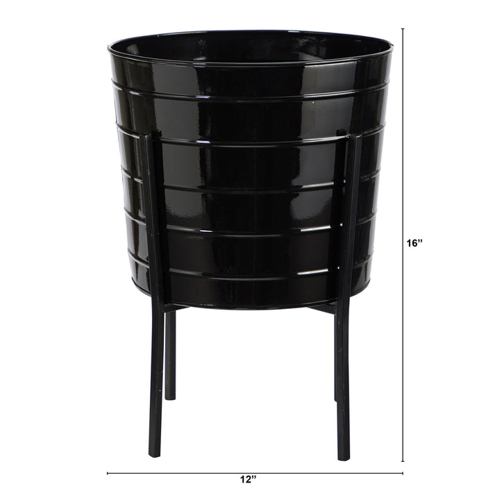 16" Farmhouse Metal Ribbed Planter