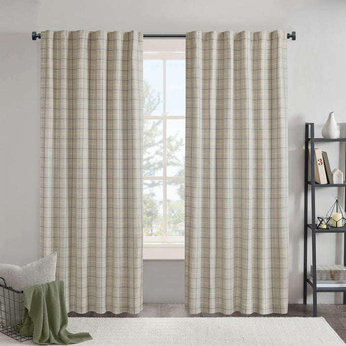 Anaheim - 50x95" Plaid Rod Pocket And Back Tab Curtain Panel With Fleece Lining - Linen Blue - Simple Home Plus