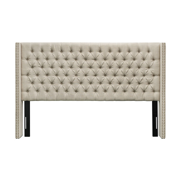 Amelia - King Upholstered Wingback Headboard With Button Tufting & Nailhead Trim Woven - Beige - Simple Home Plus