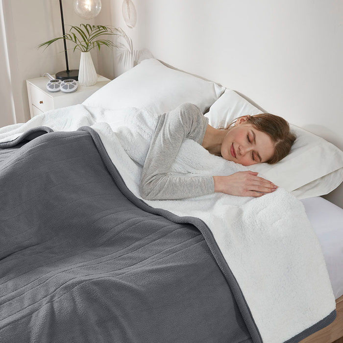 Fleece to Sherpa - Twin Heated Blanket - Dark Gray - Simple Home Plus