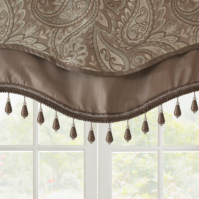 Aubrey - Window Rod Pocket Valance With Beads - Blue / Brown - Simple Home Plus