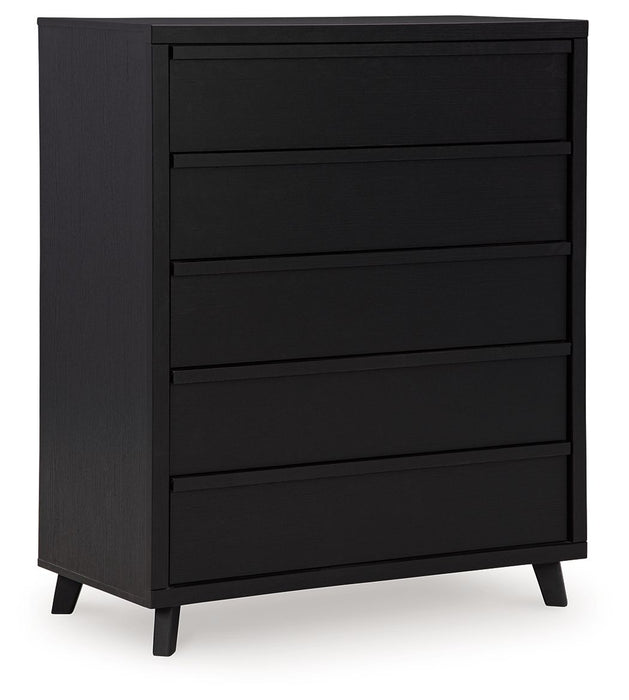 Danziar - Black - Five Drawer Wide Chest - Simple Home Plus