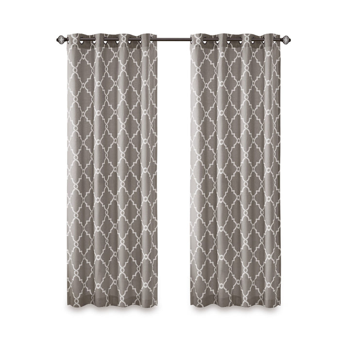 Saratoga - 95" Fretwork Print Grommet Top Window Curtain - Gray - Simple Home Plus