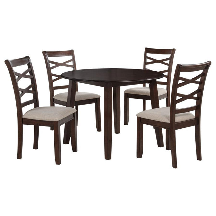 Barton - 5 Piece Round Wood Dining Table Set - Dark Brown - Simple Home Plus