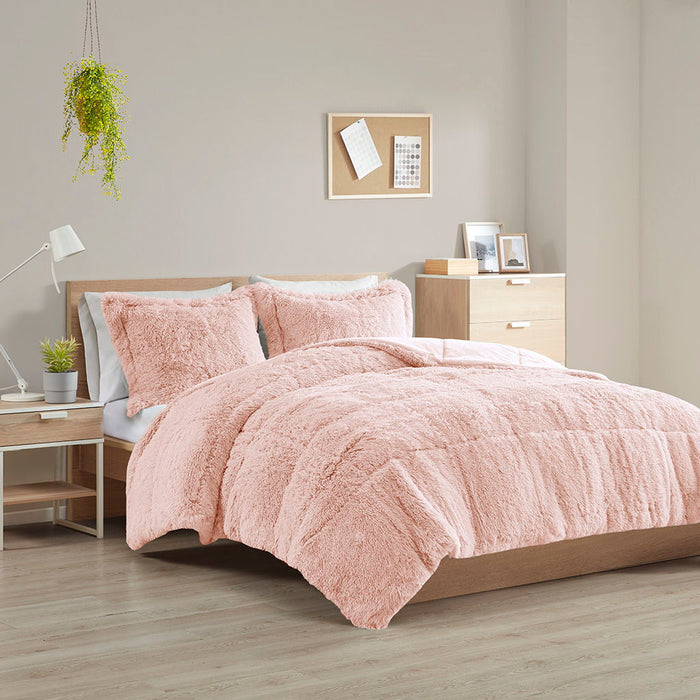 Malea - King Shaggy Comforter Mini Set - Blush - Simple Home Plus