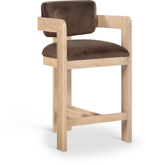 Sacha - Velvet Stool With Natural Base - Simple Home Plus