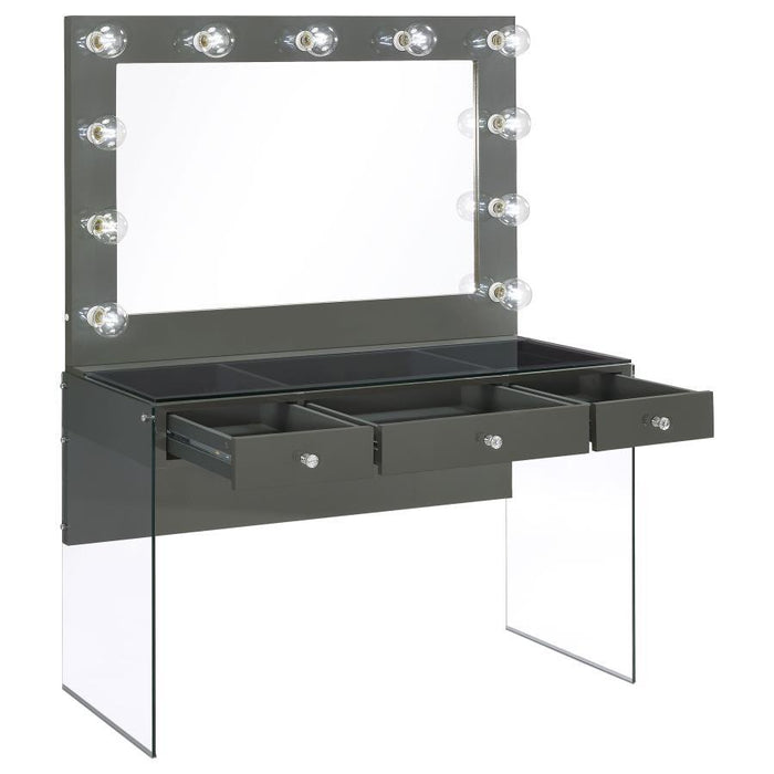 Afshan - 3-Drawer Vanity Set With Lighting - Gray High Gloss - Simple Home Plus