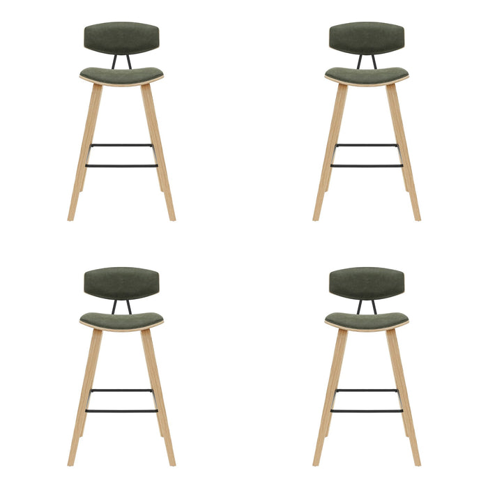Fox - Bar Height Curved Back Wood Bar Stool With Faux Leather Seat